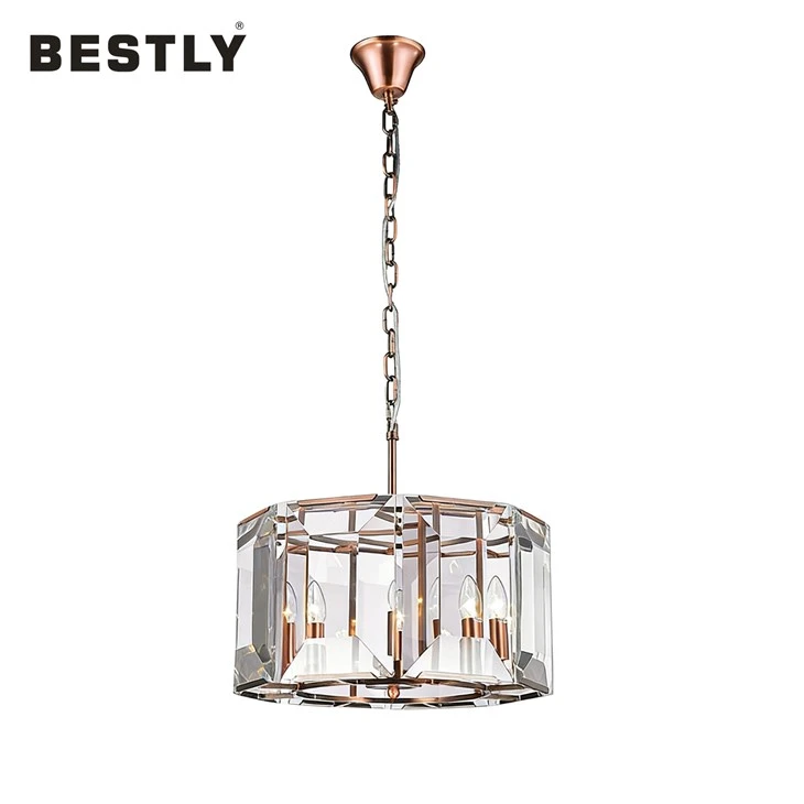 Modern Pendant Lamps With Clearly Cutting Glass In Red Copper Finish